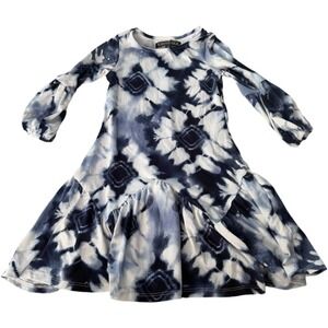 Trixxi Girl Tie Dye High Low Dress XXS Blue White Long Sleeve Asymmetrical Hem